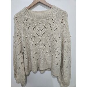 Silverflint Cream Bobble Pointelle‎ Knit Alpaca Wool Blend Sweater Large